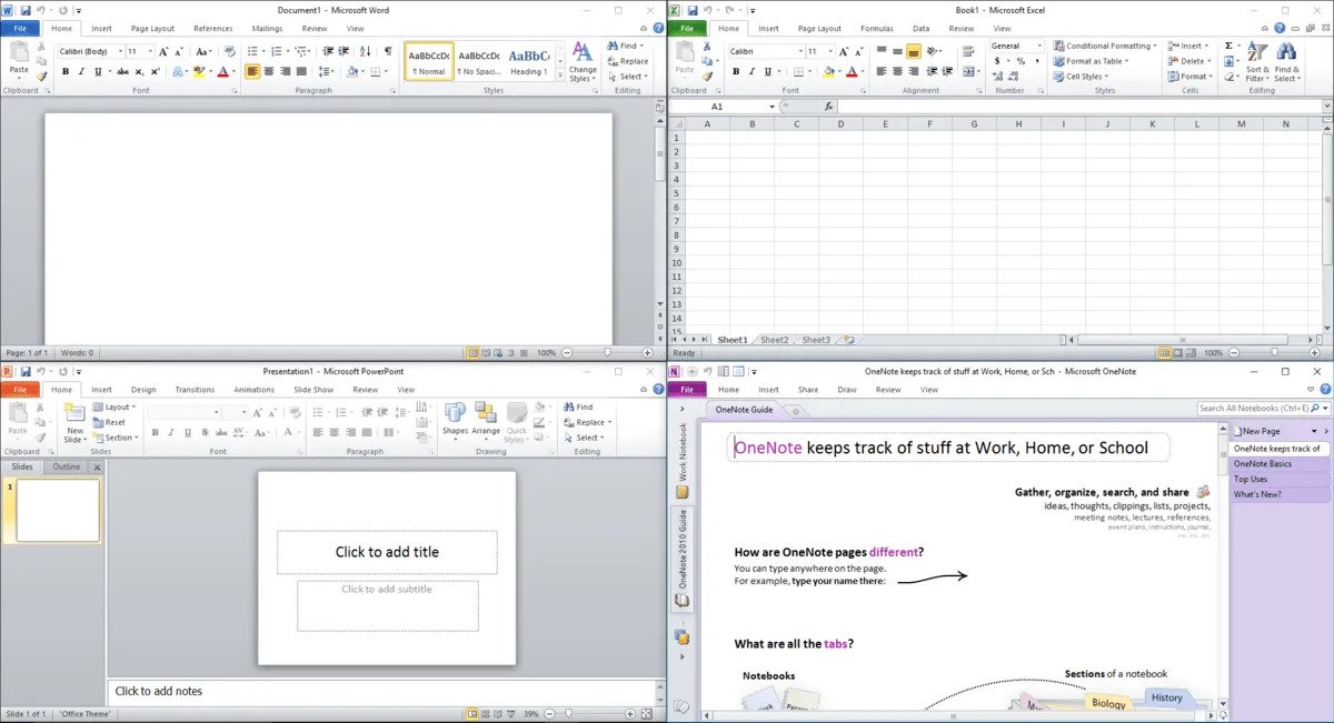 Состав офисного пакета Microsoft Office 2010